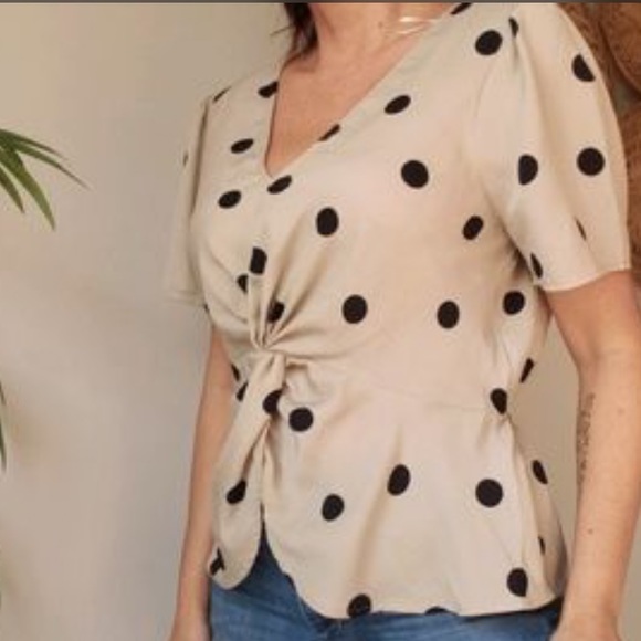 OLM Polka Dot Twist Front V Neck Blouse - Picture 11 of 11